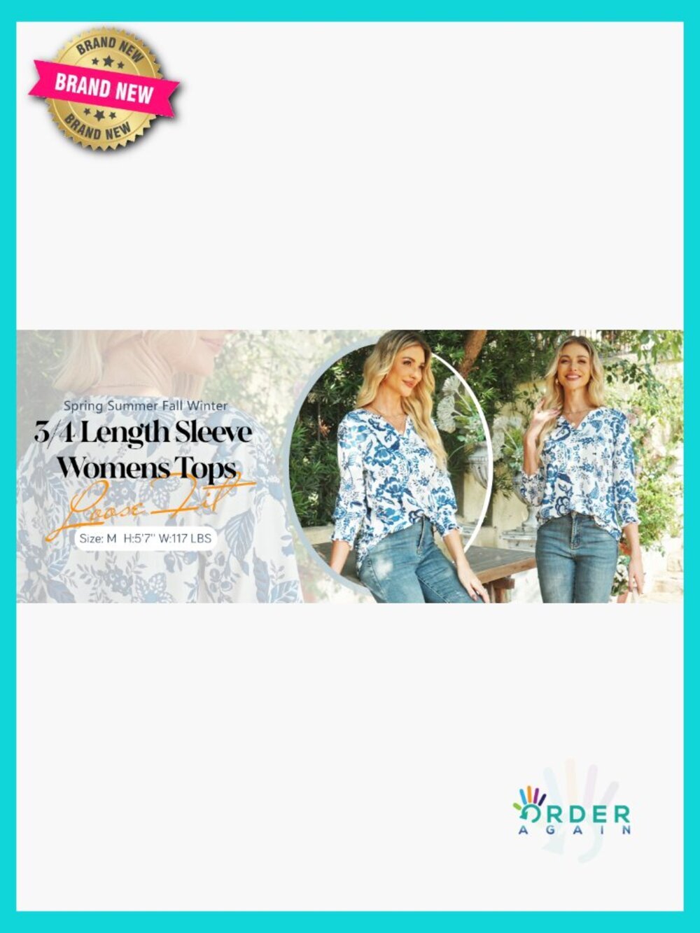 3/4 Sleeve Blouse V Neck Puff Sleeve Boho Top Dressy Casual Summer Spring Work - Picture 6 of 7